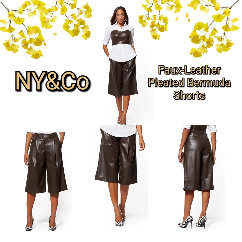 NY&Co Faux-Leather Pleated Bermuda Shorts